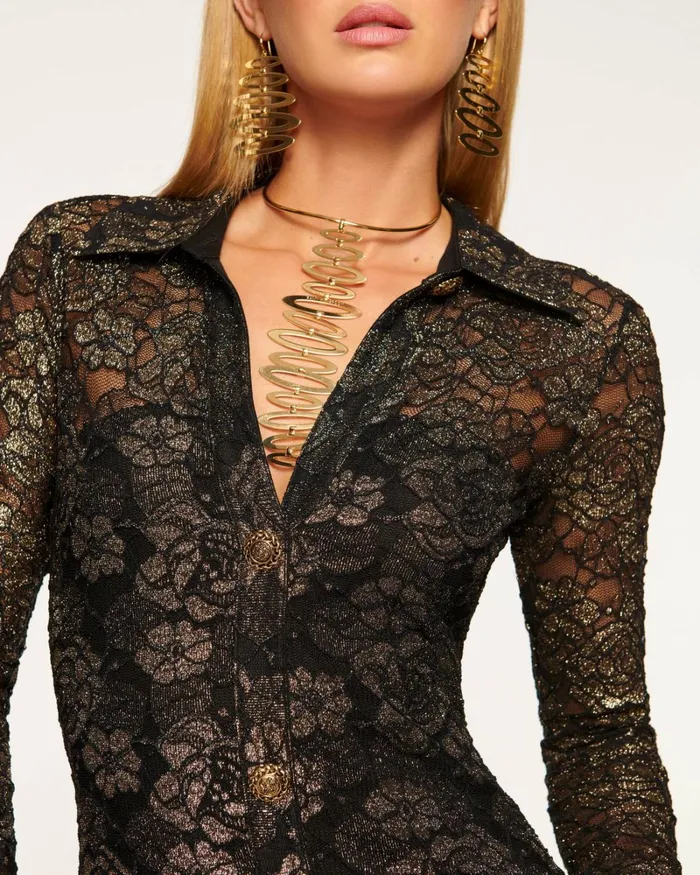 Women Mae Button Down Mini Dress Gold Lace Ramy Brook Dresses Women Mae Button Down Mini Dress Gold Lace Ramy Brook Dresses