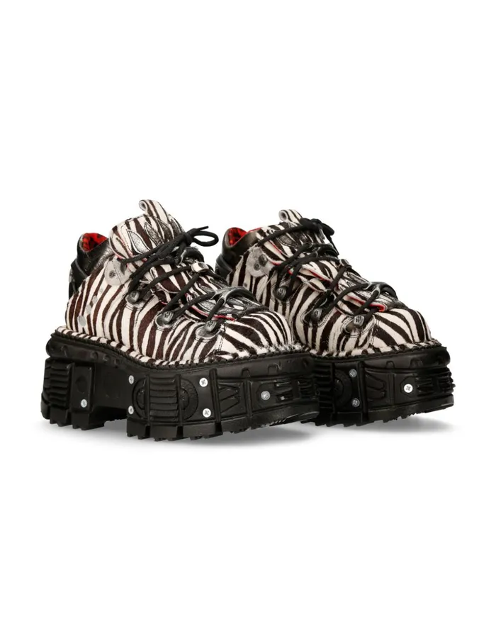WomenMen Ankle Boot Animal Print Imperfect Tank With Laces MMet011C10 New Rock Booties