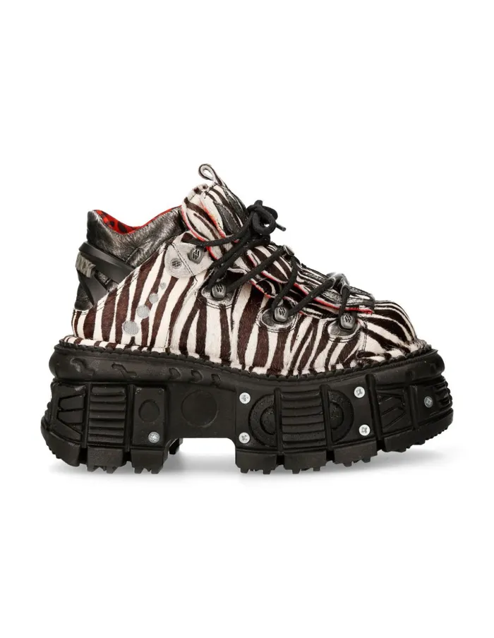 WomenMen Ankle Boot Animal Print Imperfect Tank With Laces MMet011C10 New Rock Booties