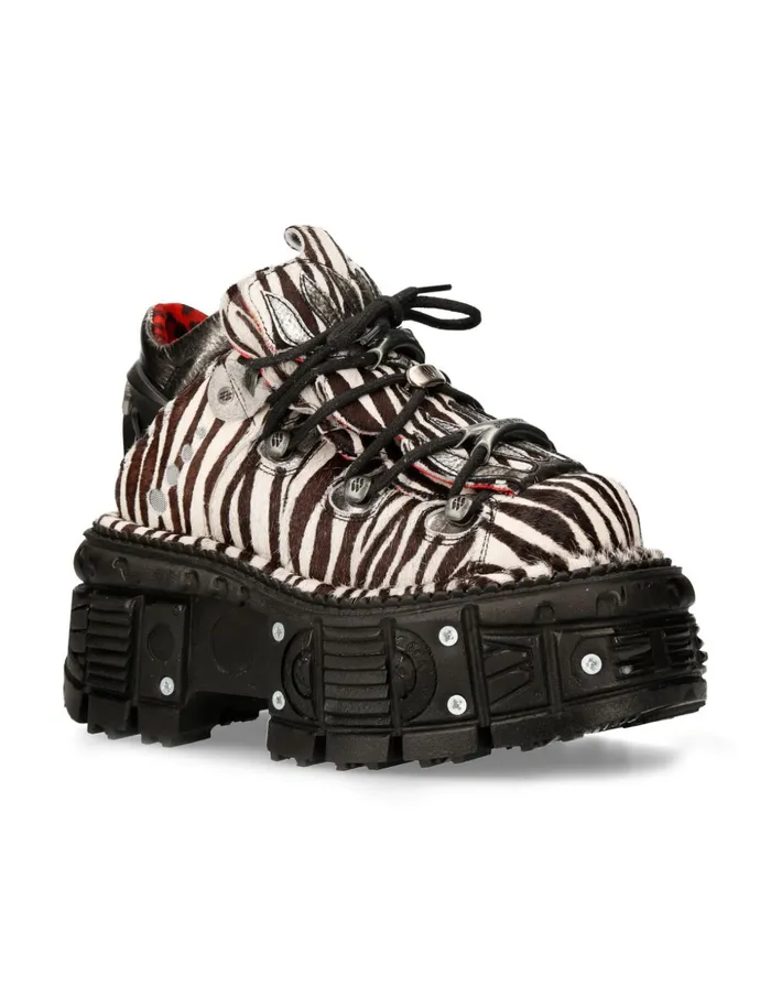 WomenMen Ankle Boot Animal Print Imperfect Tank With Laces MMet011C10 New Rock Booties