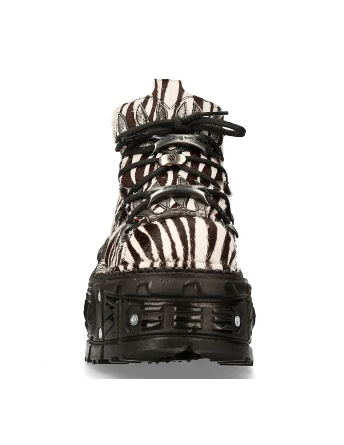 WomenMen Ankle Boot Animal Print Imperfect Tank With Laces MMet011C10 New Rock Booties