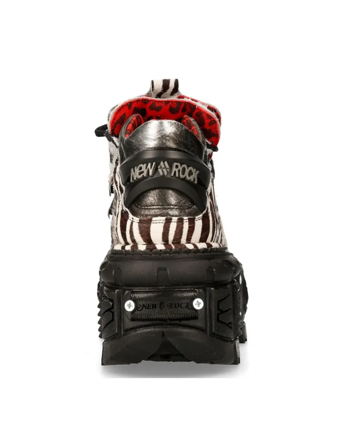 WomenMen Ankle Boot Animal Print Imperfect Tank With Laces MMet011C10 New Rock Booties