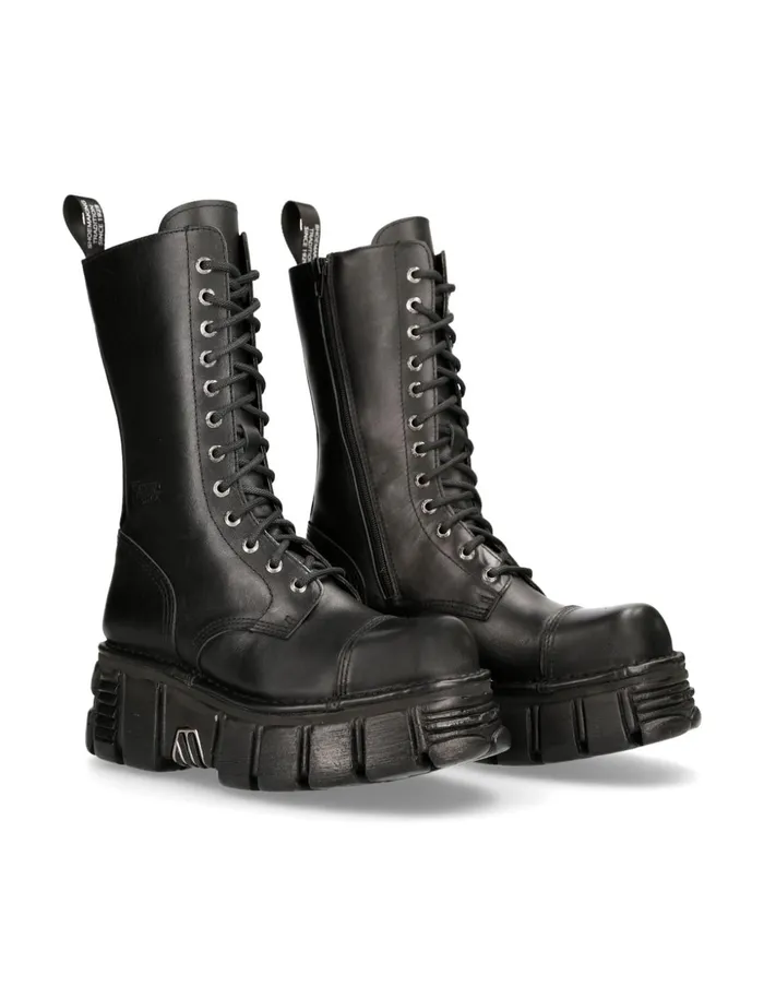 WomenMen Boot Black Tower With Laces MMili211C14 New Rock Boots