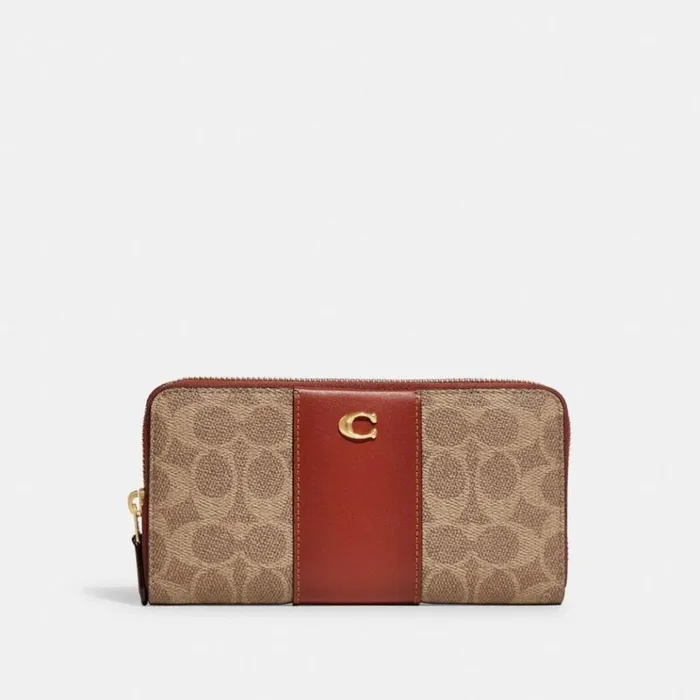 WomenMen Large Wallets Coach Accordion Zip Wallet In Colorblock Signature Canvas Brasstanrust WomenMen Large Wallets Coach Accordion Zip Wallet In Colorblock Signature Canvas Brasstanrust