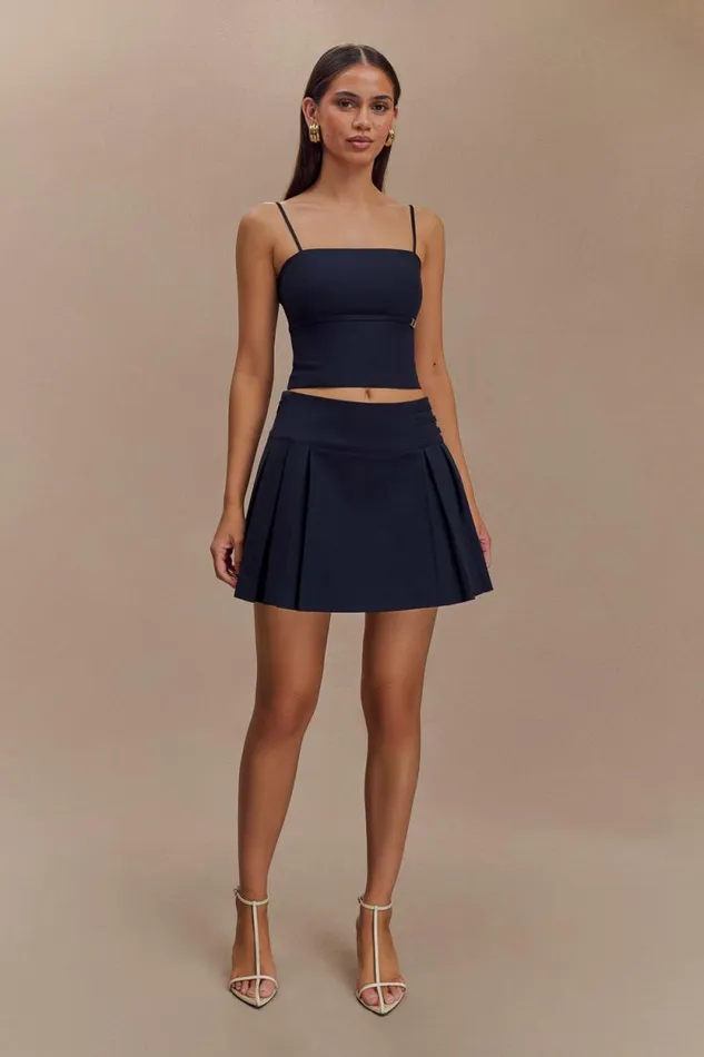 Women Meshki Bottoms Angie Pleated Buckle Mini Skirt 8211 Dark Navy