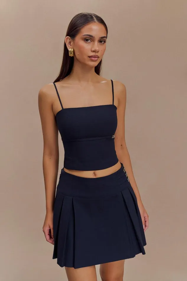 Women Meshki Bottoms Angie Pleated Buckle Mini Skirt 8211 Dark Navy