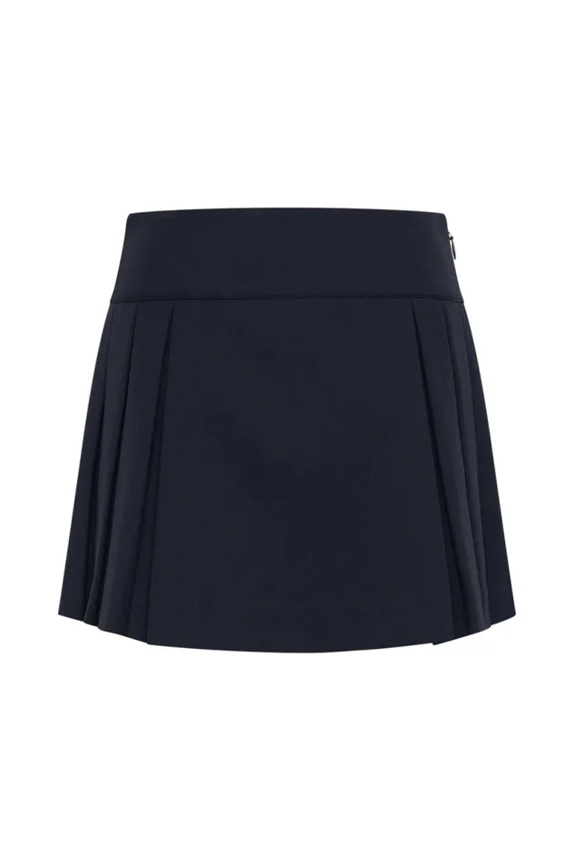 Women Meshki Bottoms Angie Pleated Buckle Mini Skirt 8211 Dark Navy