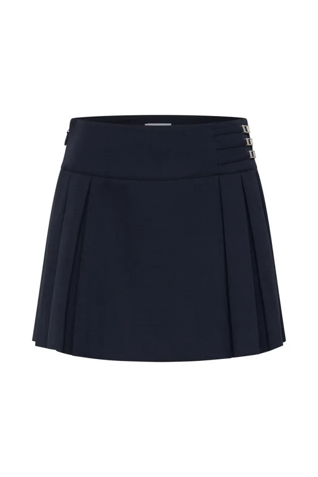 Women Meshki Bottoms Angie Pleated Buckle Mini Skirt 8211 Dark Navy