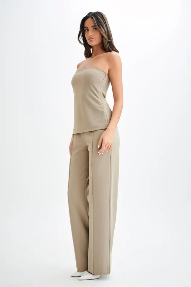 Women Meshki Bottoms Antonia Pleated Wide Leg Pants 8211 Mushroom