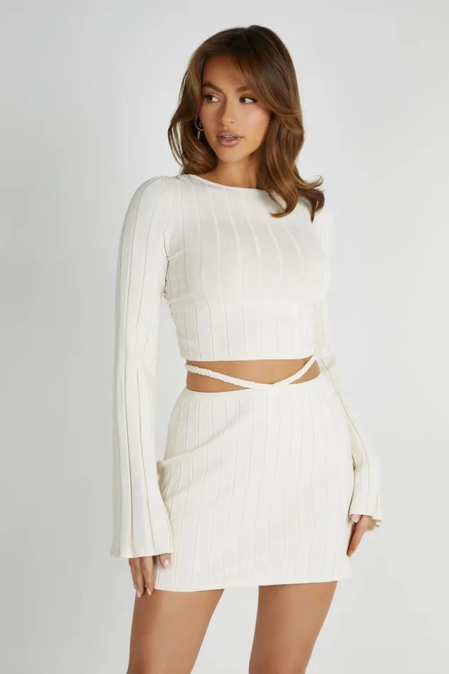 Women Meshki Bottoms Celine ALine Extreme Rib Mini Skirt 8211 Ivory