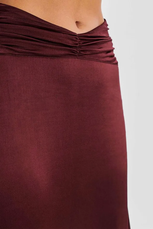 Women Meshki Bottoms Clara Satin Ruched Maxi Skirt 8211 Plum