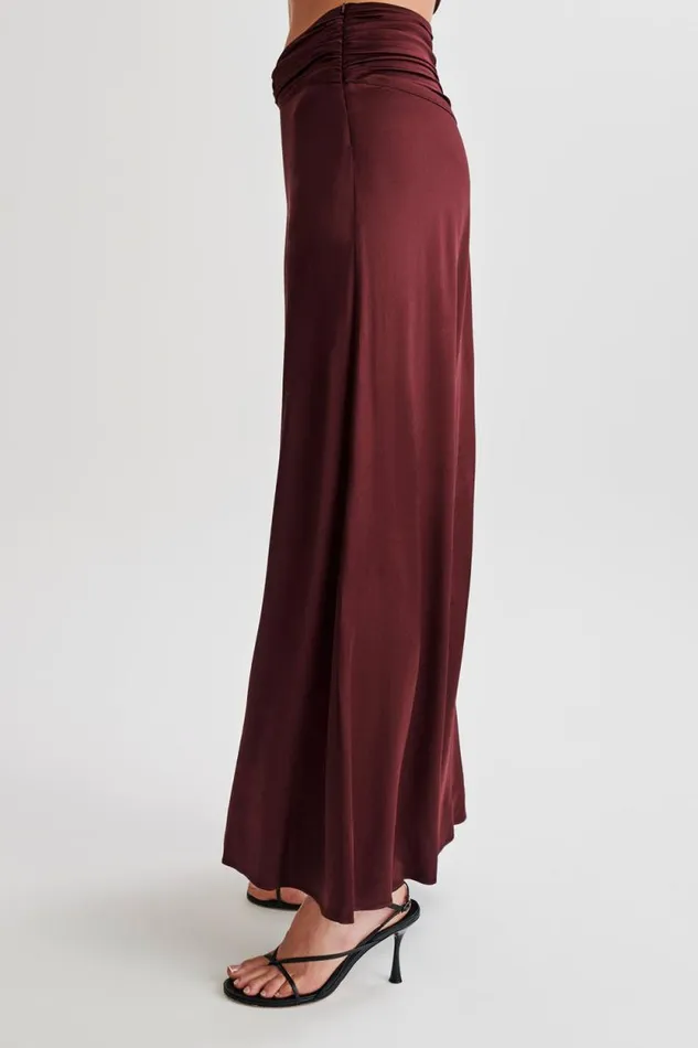 Women Meshki Bottoms Clara Satin Ruched Maxi Skirt 8211 Plum