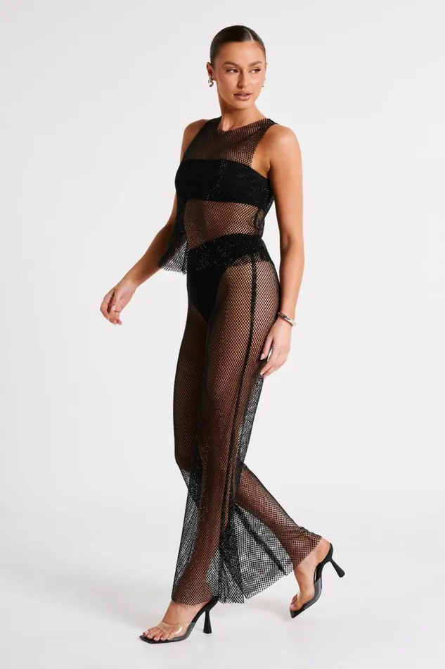 Women Meshki Bottoms Emerson Diamante Mesh Pant 8211 Black