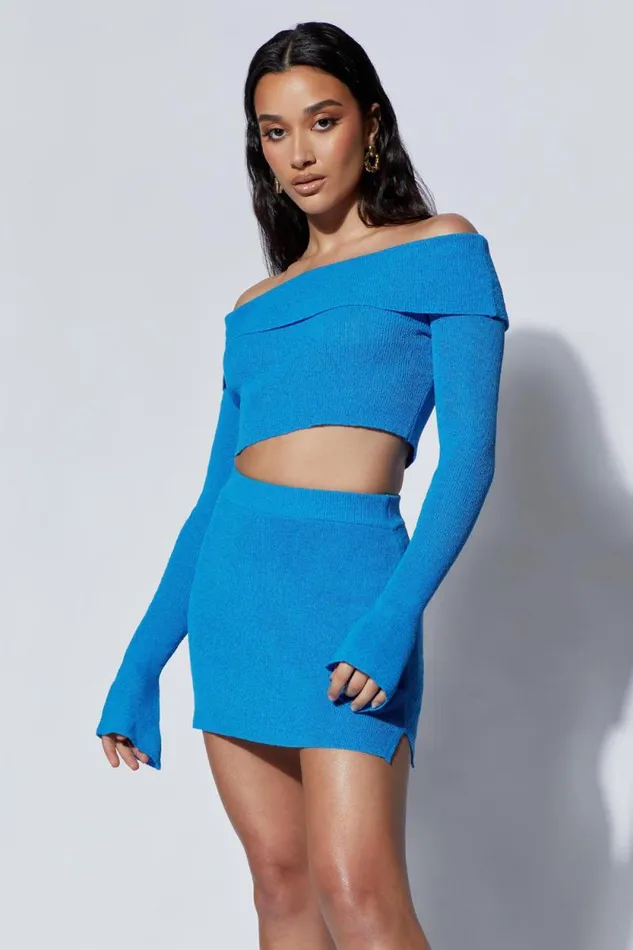 Women Meshki Bottoms Esme Knit Mini Skirt 8211 Azure Blue