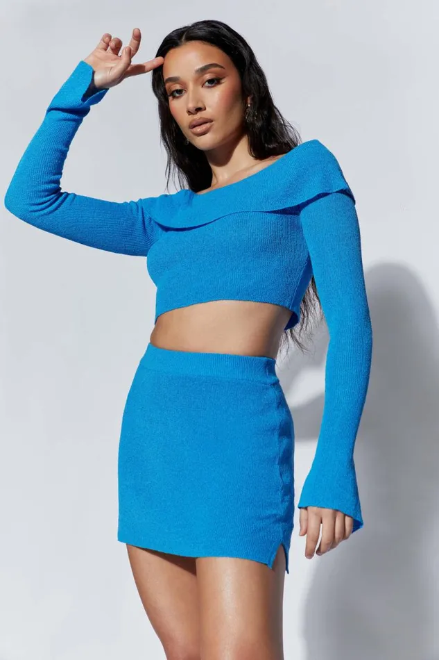 Women Meshki Bottoms Esme Knit Mini Skirt 8211 Azure Blue