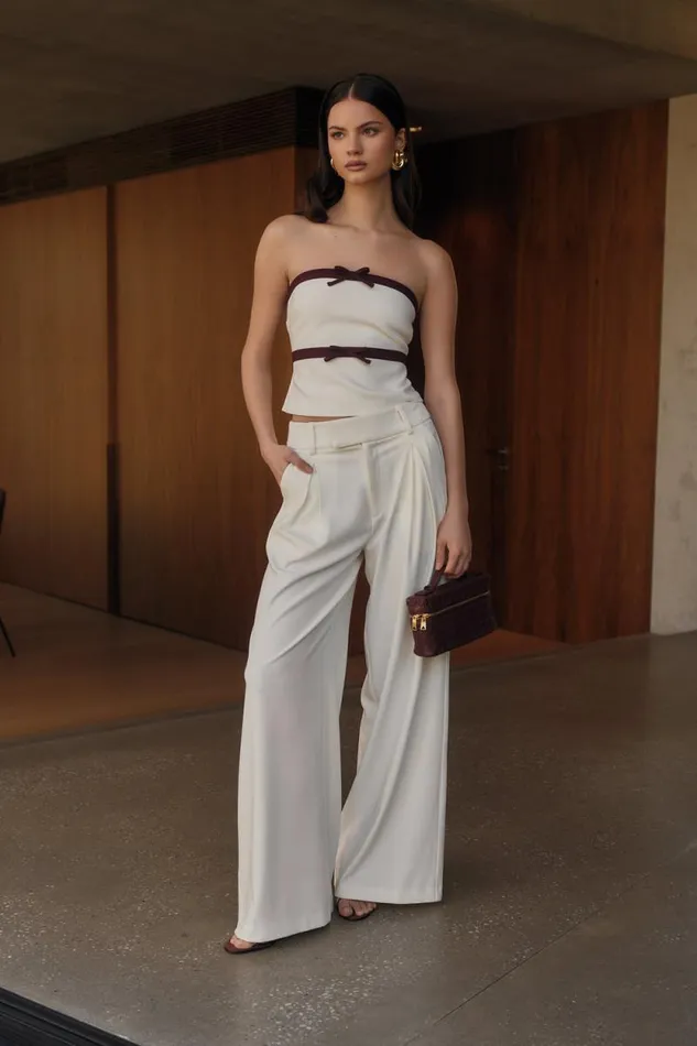 Women Meshki Bottoms Jacqueline Pleated Wide Leg Pants 8211 Ivory