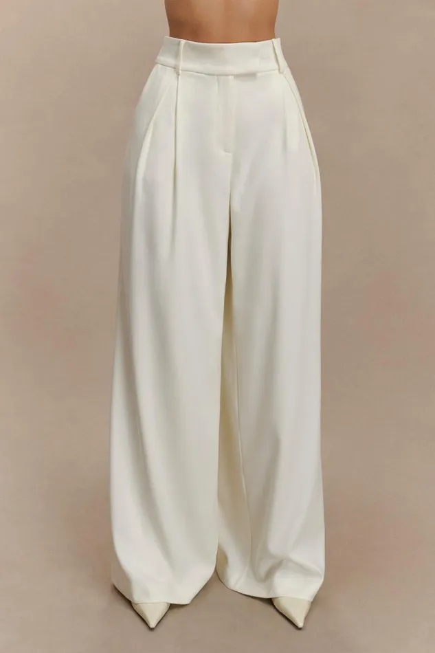 Women Meshki Bottoms Jacqueline Pleated Wide Leg Pants 8211 Ivory