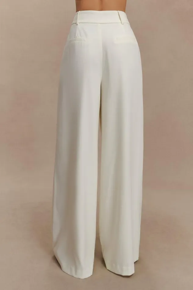 Women Meshki Bottoms Jacqueline Pleated Wide Leg Pants 8211 Ivory