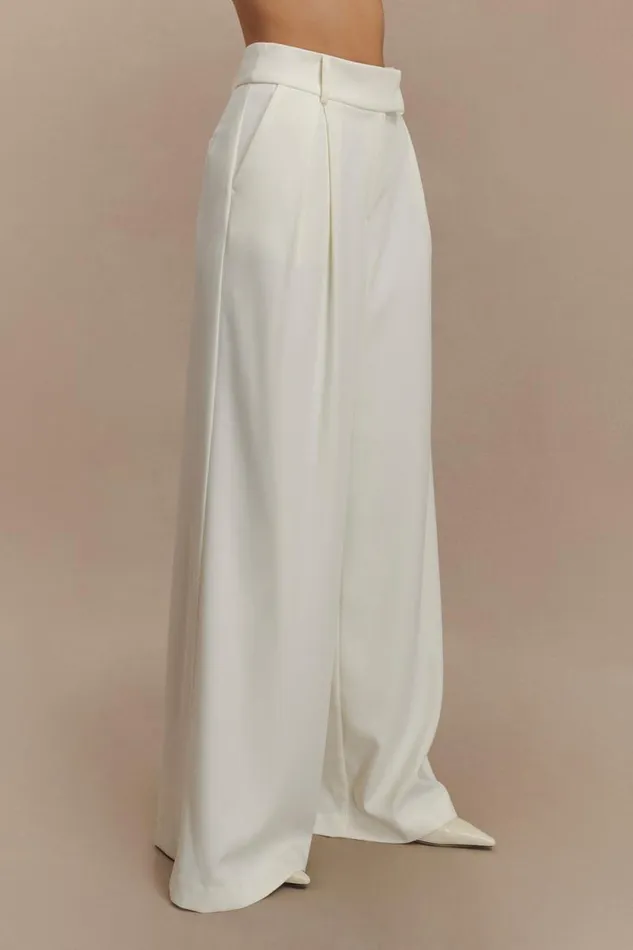 Women Meshki Bottoms Jacqueline Pleated Wide Leg Pants 8211 Ivory