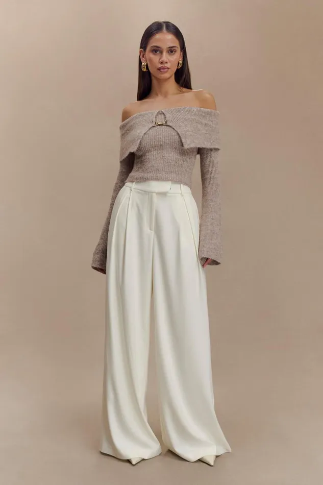 Women Meshki Bottoms Jacqueline Pleated Wide Leg Pants 8211 Ivory