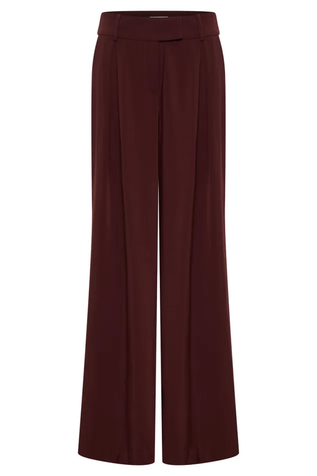 Women Meshki Bottoms Jacqueline Pleated Wide Leg Pants 8211 Mahogany