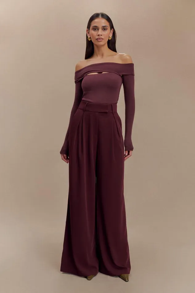 Women Meshki Bottoms Jacqueline Pleated Wide Leg Pants 8211 Mahogany