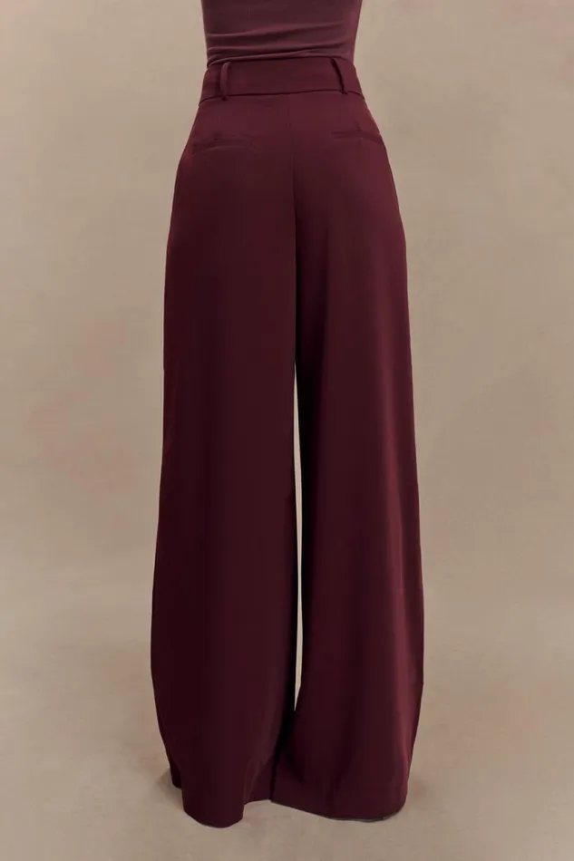 Women Meshki Bottoms Jacqueline Pleated Wide Leg Pants 8211 Mahogany