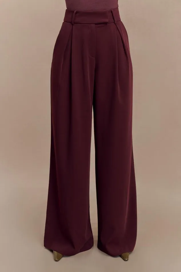Women Meshki Bottoms Jacqueline Pleated Wide Leg Pants 8211 Mahogany