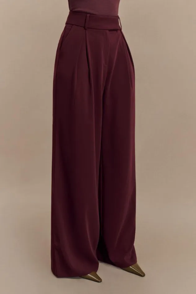 Women Meshki Bottoms Jacqueline Pleated Wide Leg Pants 8211 Mahogany