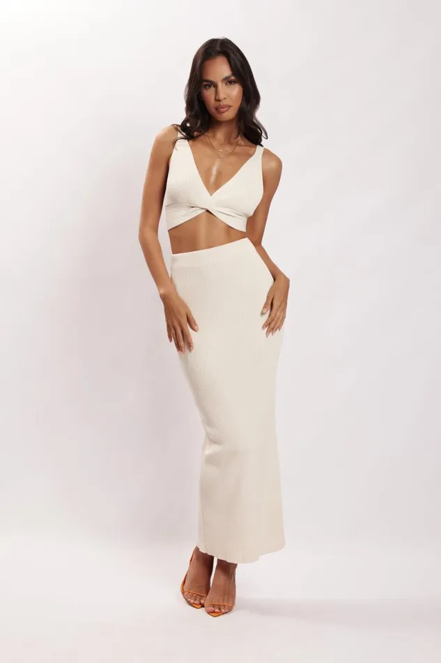 Women Meshki Bottoms Kaesha Split Maxi Knitted Skirt 8211 Bone