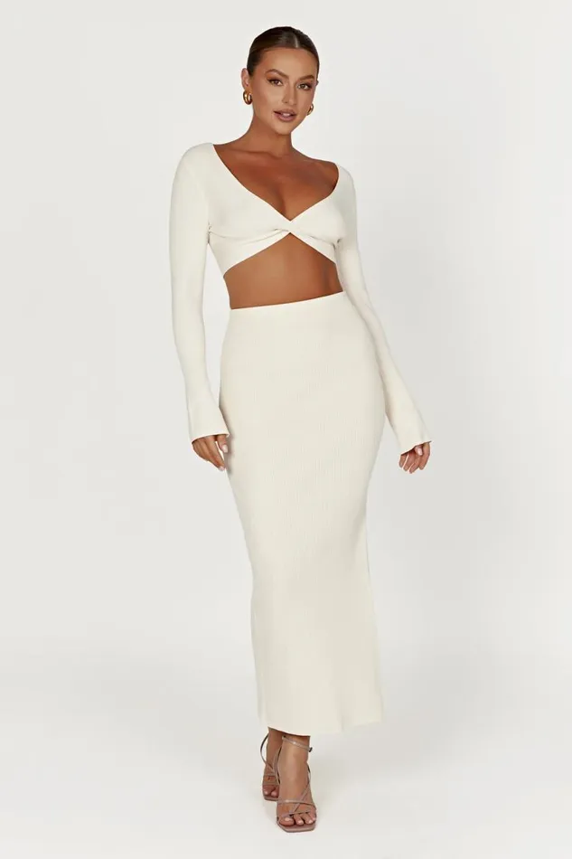 Women Meshki Bottoms Kaesha Split Maxi Knitted Skirt 8211 Bone