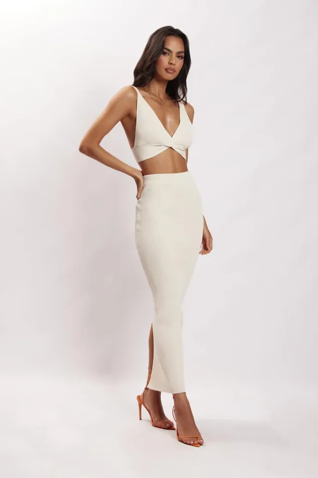 Women Meshki Bottoms Kaesha Split Maxi Knitted Skirt 8211 Bone