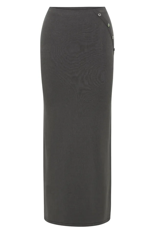 Women Meshki Bottoms Maisie Buttoned Knit Maxi Skirt 8211 Dark Charcoal