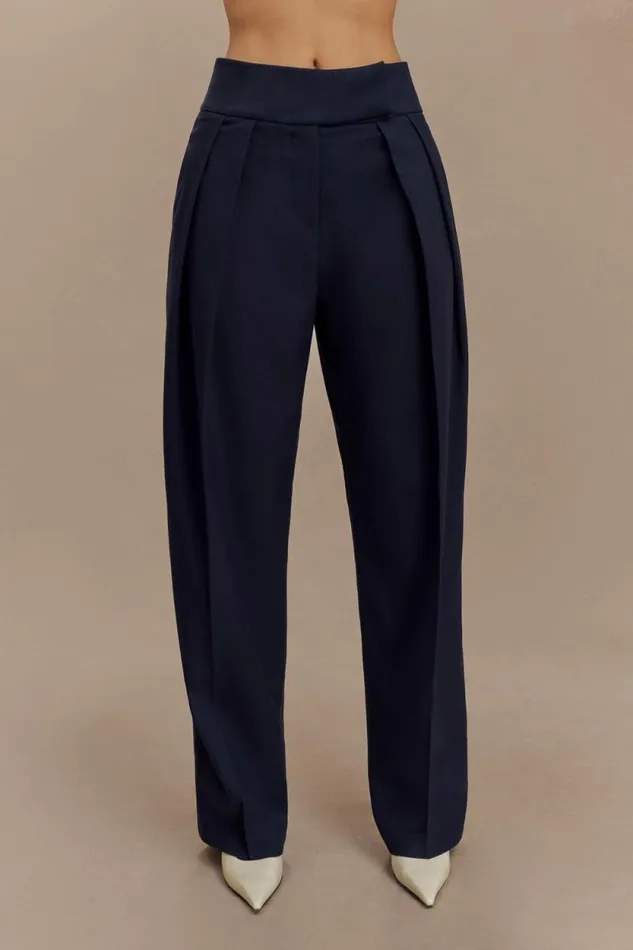 Women Meshki Bottoms Penelope Pleated High Waisted Pants 8211 Dark Navy