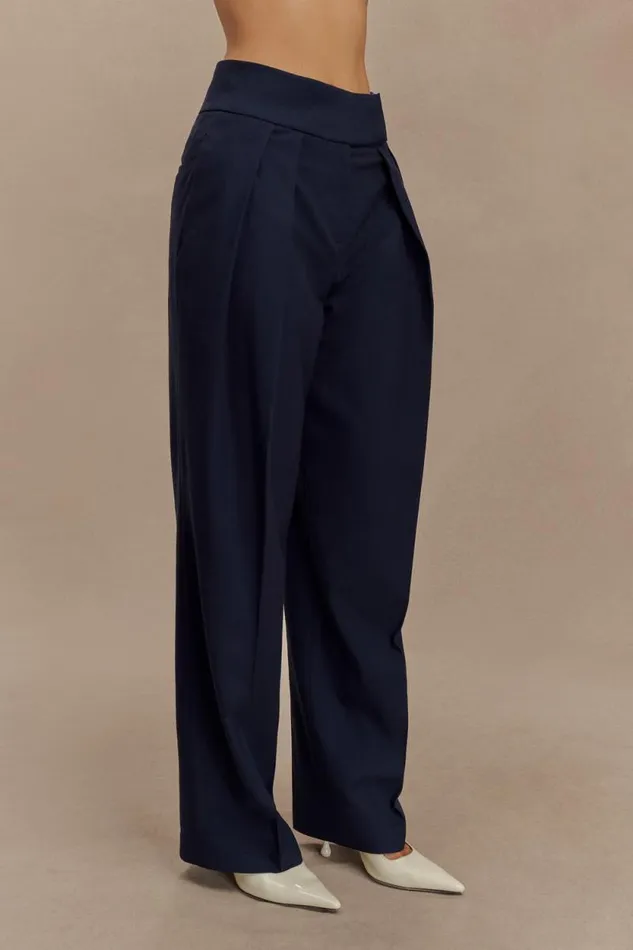 Women Meshki Bottoms Penelope Pleated High Waisted Pants 8211 Dark Navy