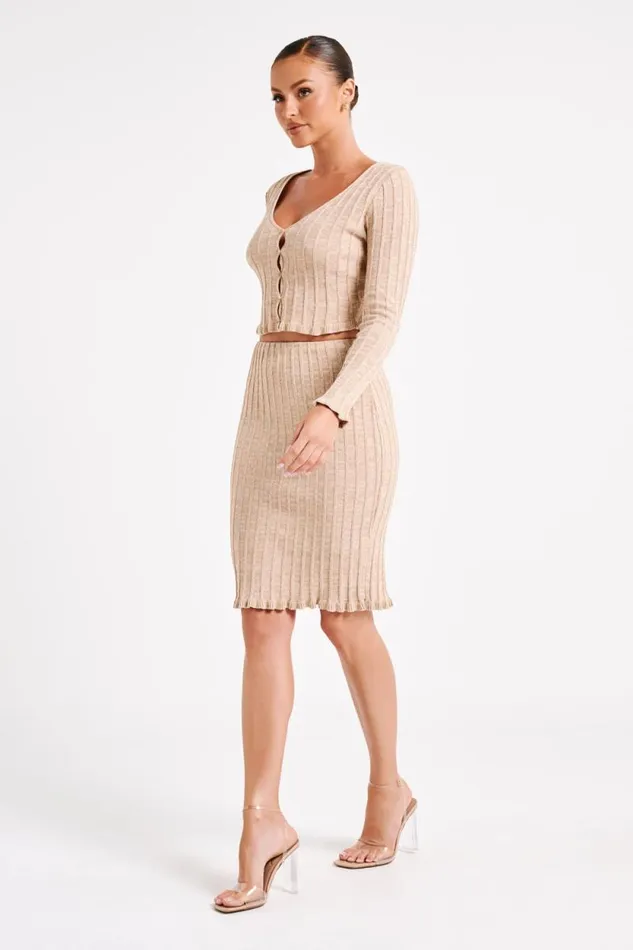 Women Meshki Bottoms Silvia Knit Midi Skirt 8211 Wheat