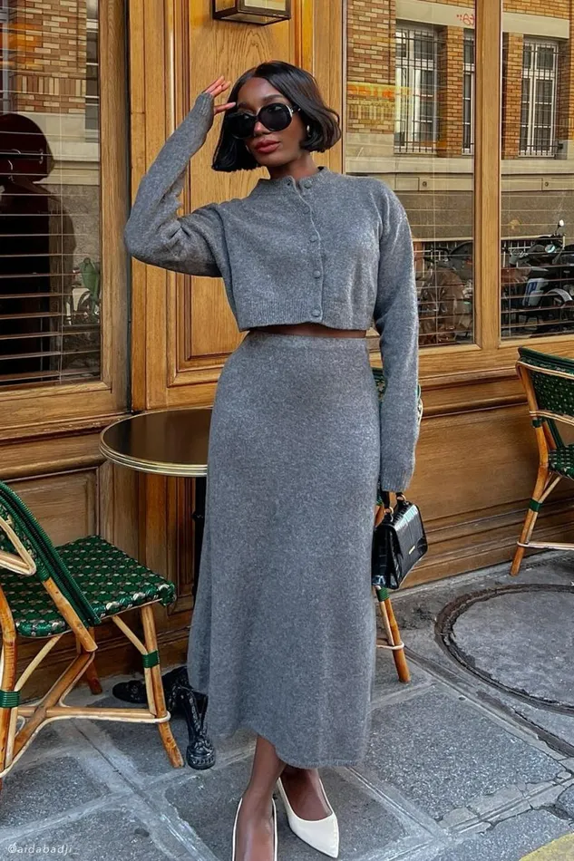Women Meshki Bottoms Vivica Knit Maxi Skirt 8211 Charcoal Marle