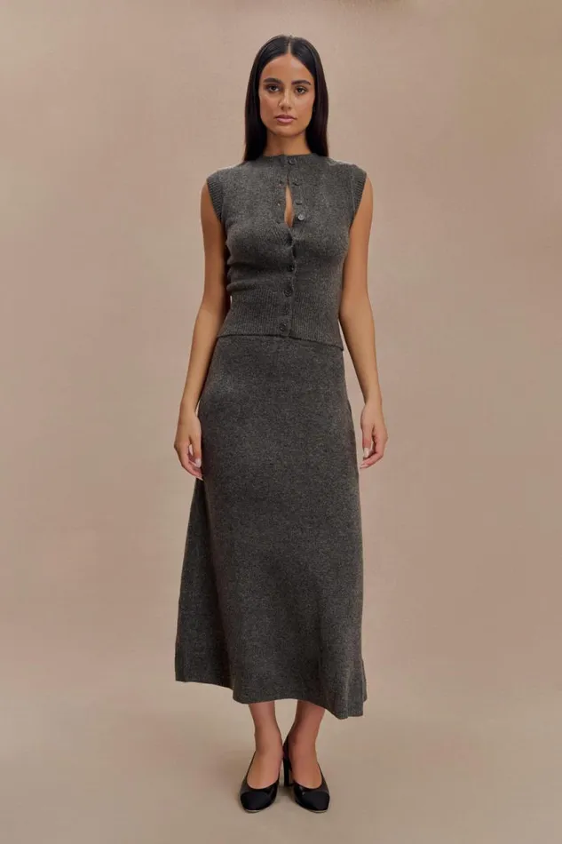 Women Meshki Bottoms Vivica Knit Maxi Skirt 8211 Charcoal Marle