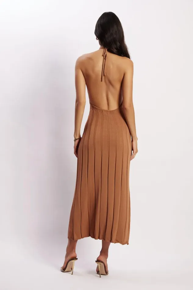 Women Meshki Dresses Adrienne Halter Neck Midi Dress 8211 Tan