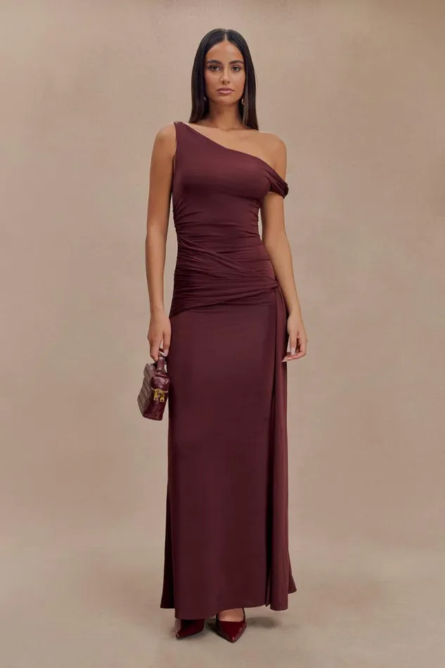 Women Meshki Dresses Aisnley Slinky Fishtail Maxi Dress 8211 Mahogany