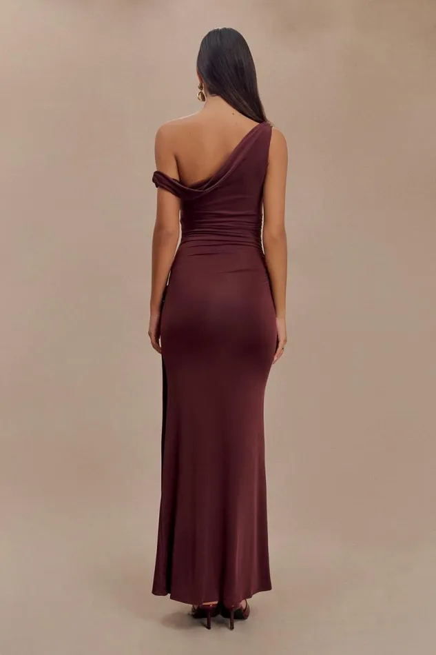 Women Meshki Dresses Aisnley Slinky Fishtail Maxi Dress 8211 Mahogany