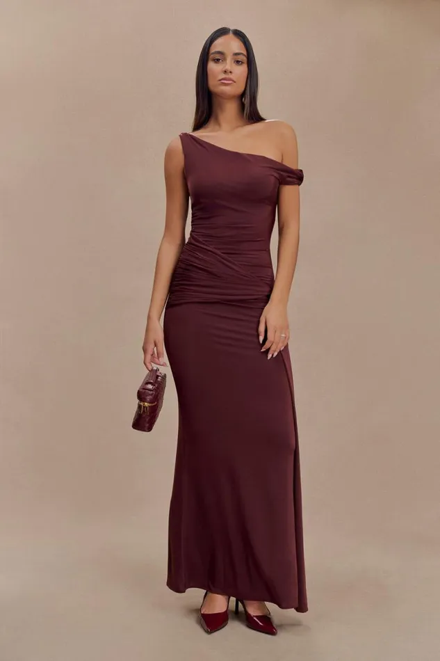Women Meshki Dresses Aisnley Slinky Fishtail Maxi Dress 8211 Mahogany