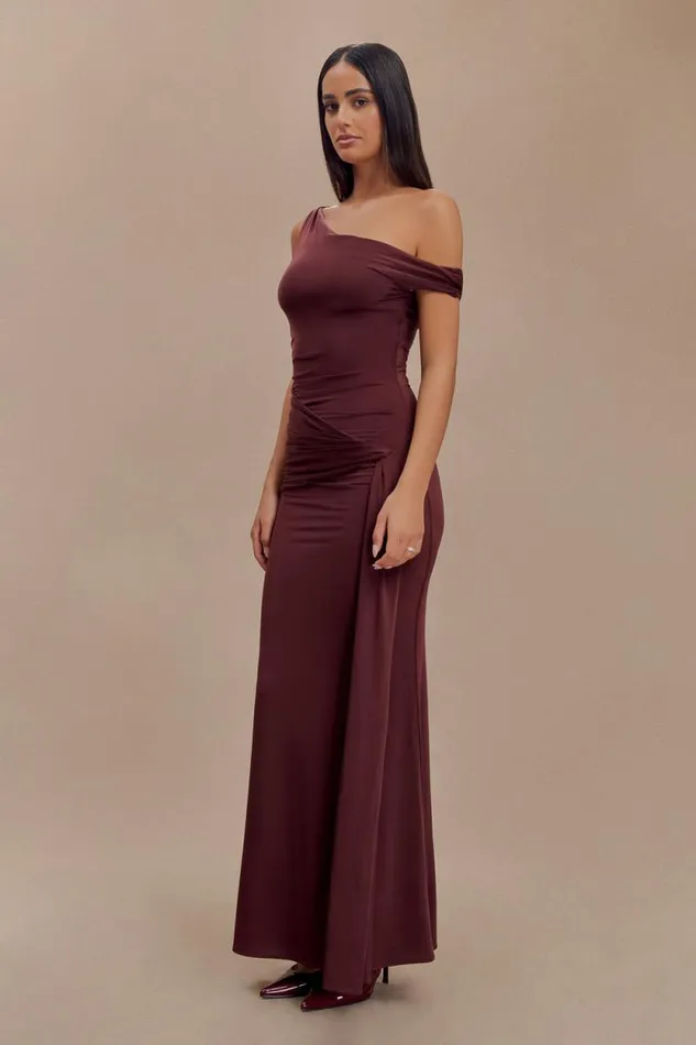 Women Meshki Dresses Aisnley Slinky Fishtail Maxi Dress 8211 Mahogany