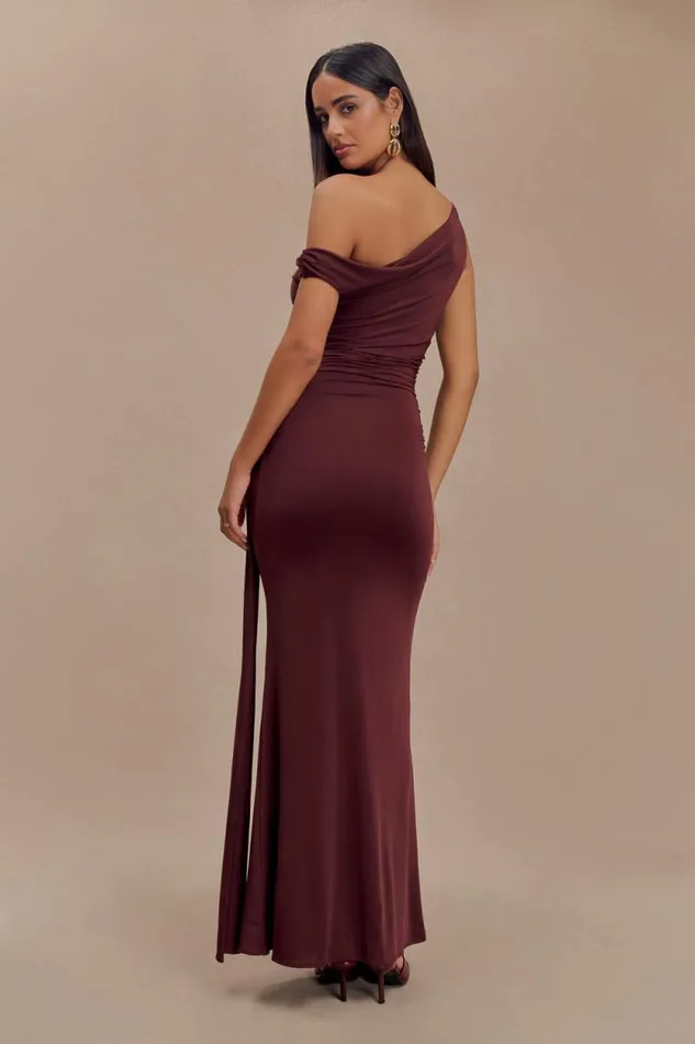 Women Meshki Dresses Aisnley Slinky Fishtail Maxi Dress 8211 Mahogany