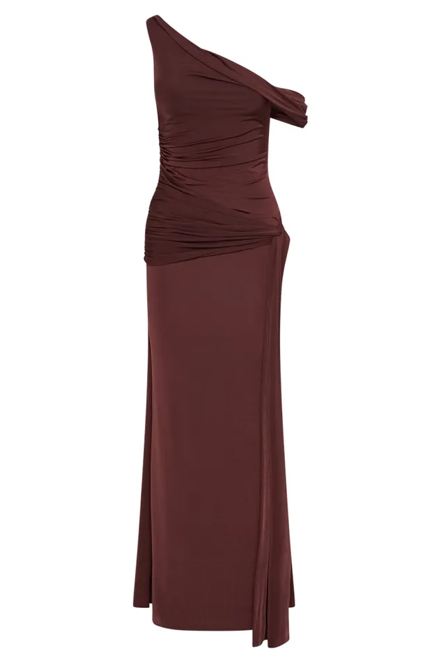 Women Meshki Dresses Aisnley Slinky Fishtail Maxi Dress 8211 Mahogany