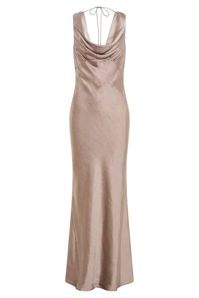 Women Meshki Dresses Angelique Satin Cowl Back Maxi Dress 8211 Taupe