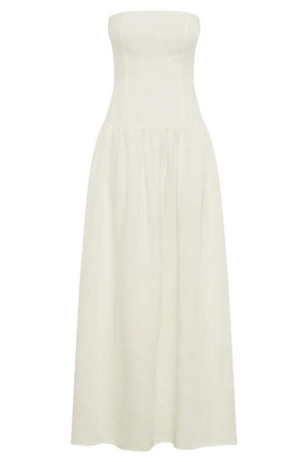 Women Meshki Dresses Audrina Strapless Linen Maxi Dress 8211 White