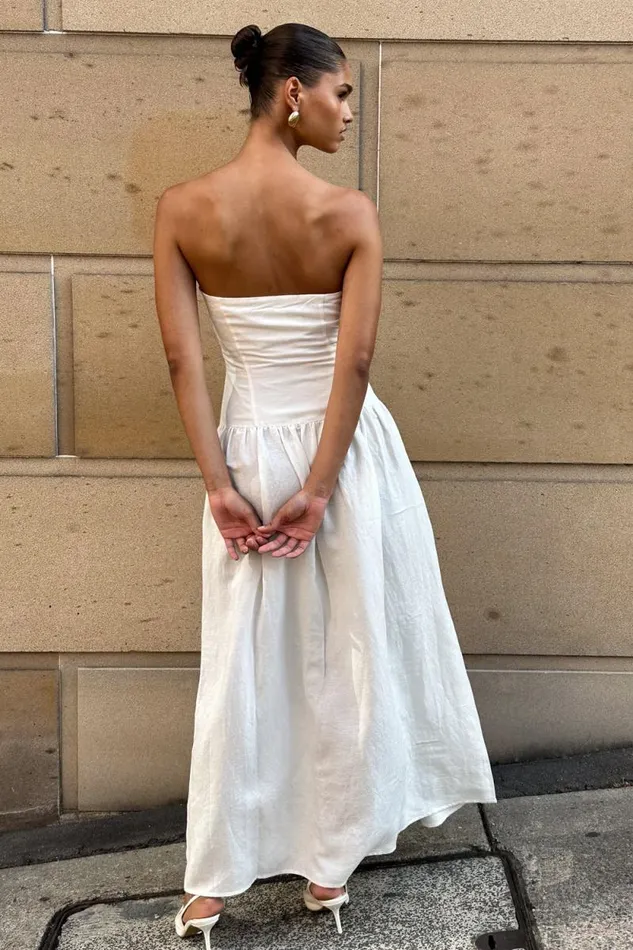 Women Meshki Dresses Audrina Strapless Linen Maxi Dress 8211 White