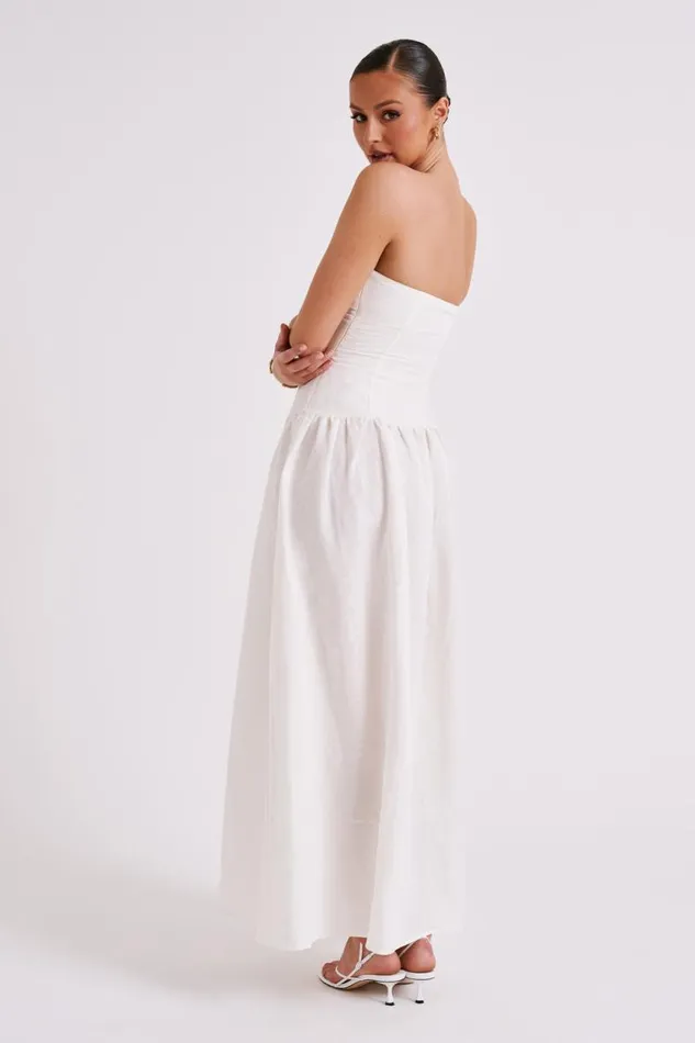 Women Meshki Dresses Audrina Strapless Linen Maxi Dress 8211 White