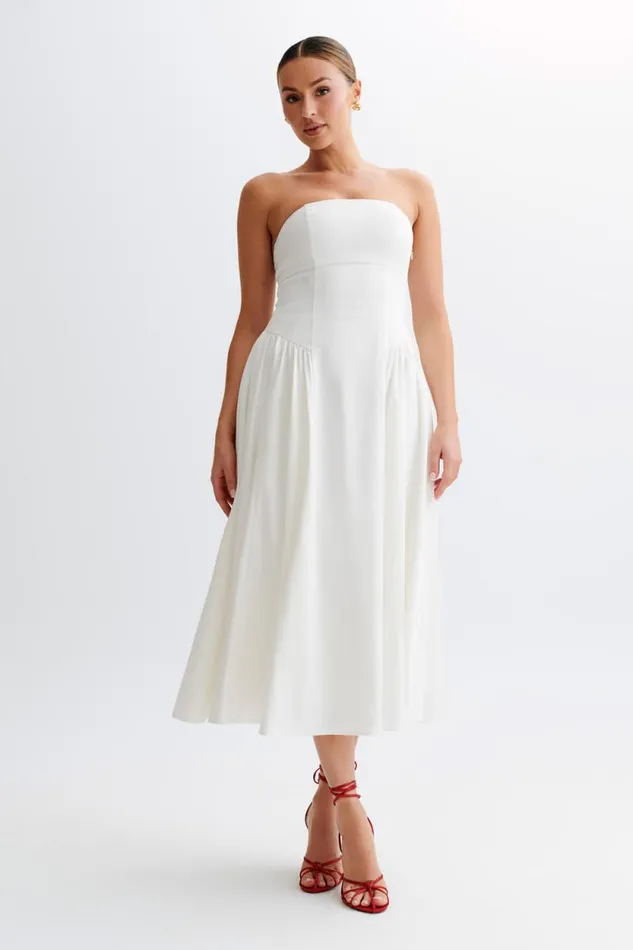 Women Meshki Dresses Carmele Cotton Gathered Midi Dress 8211 White